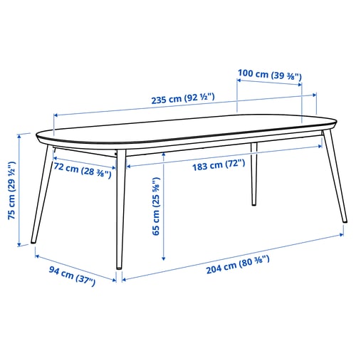 TJÄRKIL Table, noir/plaqué noyer, 235x100 cm