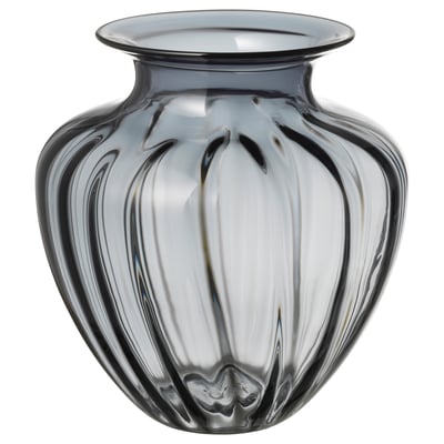 Vase TONSÄTTA : grand centre de table en verre nervuré gris givré.