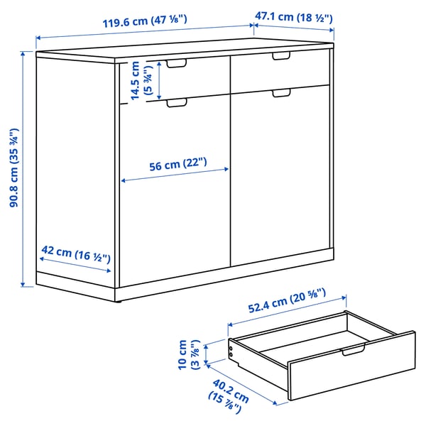Illustration avec les mesures du produit : TONSTAD.