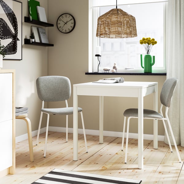 TONSTAD / VIHALS Table et 2 chaises, blanc cassé/blanc Tibbleby beige/gris, 80/120x70 cm