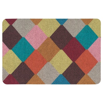 Paillasson TORGPLATS avec carrés géométriques multicolores, polyester recyclé durable.