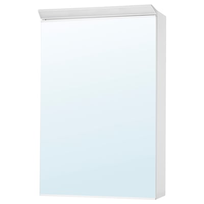 Une armoire de toilette TREASJÖN blanche avec lumières led, étagère, idéale pour l’organisation de la salle de bain.