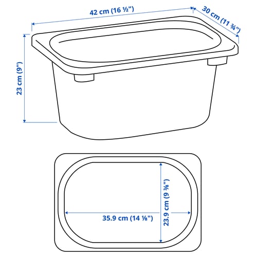 Illustration avec les mesures du produit : TROFAST.