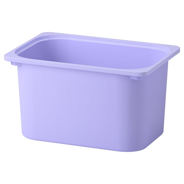 Affiche un seul bac de rangement en plastique violet clair, rectangulaire et robuste, adapté à l’organisation de jouets ou d’autres articles.