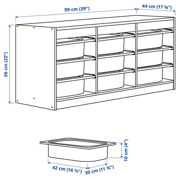 Illustration avec les mesures du produit : TROFAST.