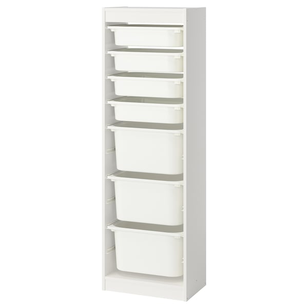 Unité de rangement Ikea TROFAST blanche avec six étagères vides.