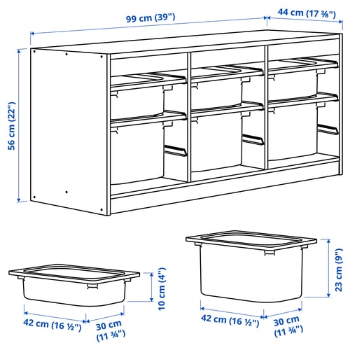 Illustration avec les mesures du produit : TROFAST.