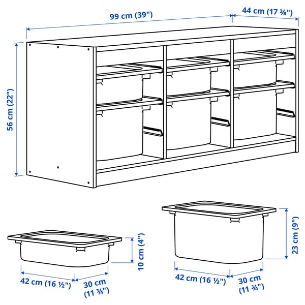 Illustration avec les mesures du produit : TROFAST.