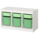 TROFAST, unité de rangement blanche, bacs verts, forme carrée, conception modulaire, rangement pour enfants.