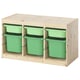 Rangement en bois TROFAST avec 6 bacs à jouets verts.