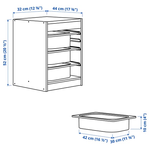 Illustration avec les mesures du produit : TROFAST.