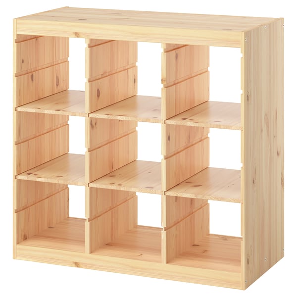 TROFAST Structure rangement + tablettes, séparateur de pièce/pin teinté blanc clair, 93x44x91 cm