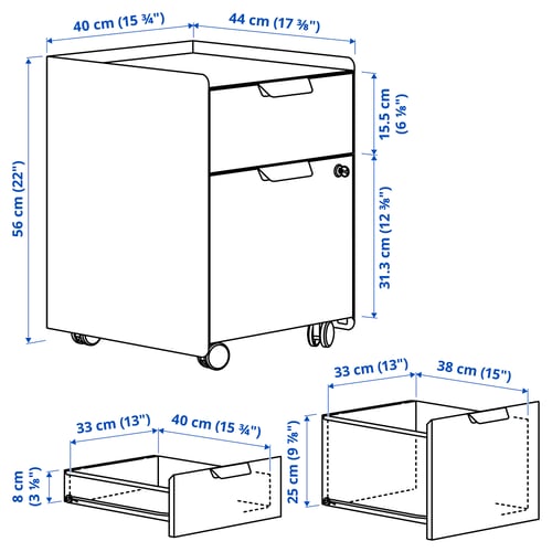 TROTTEN Caisson 2 tiroirs sur roulettes, bleu