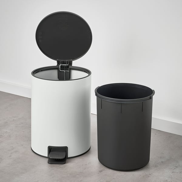 TURRIDNING Poubelle à pédale, blanc/anthracite, 9 l