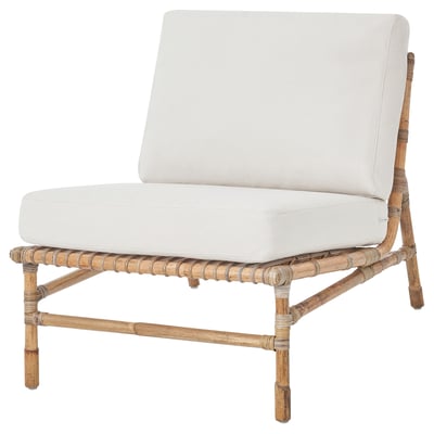 Chaise longue TVARÖ, beige clair, rotin tressé, assise et dossier rembourrés, design minimaliste.
