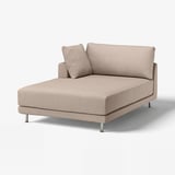 Présente une chaise longue en velours côtelé beige UPPÅKRA au design élégant et aux pieds métalliques.