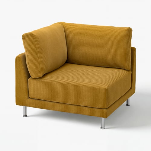 Canapé UPPÅKRA jaune, design moderne, pieds en métal, coussins confortables.