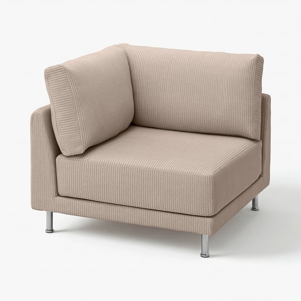 Canapé sectionnel beige UPPÅKRA, design moderne, confort axé sur le tissu neutre, pieds chromés.