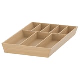 Un range-couverts en bambou UPPDATERA à six compartiments. Couleur brun clair, forme organisée pour l’organisation des tiroirs de cuisine.
