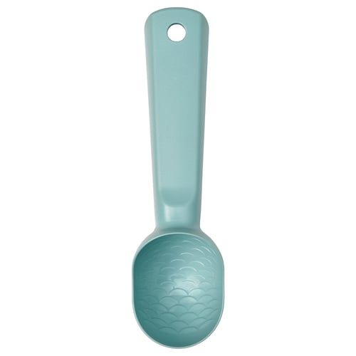 Pelle à glace UPPFYLLD , sarcelle, plastique ABS, bol ovale, motif texturé, poignée ronde avec trou.