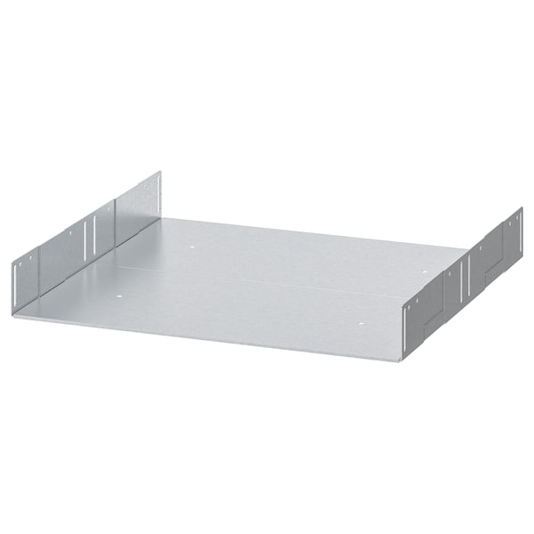 Une étagère en métal UTRUSTA en argent, en acier galvanisé, rectangulaire avec des bords légèrement inclinés.