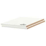 Étagère blanche UTRUSTA, en mélamine, rectangulaire, épaisse, avec clips métalliques.