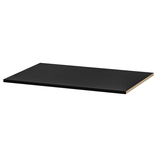 Étagère rectangulaire noire, en mélamine et panneaux de particules, épaisse, robuste, réglable.