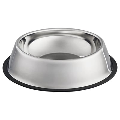 UTSÅDD, bol pour chien en acier inoxydable argenté avec base en caoutchouc noir pour la stabilité.