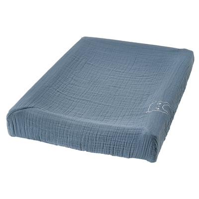 VÄDRA Matelas à langer avec housse, beige/bleu, 48x74 cm