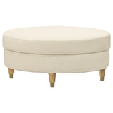Ottoman valnas circulaire, crème, tissu recyclé, jambes en bois.