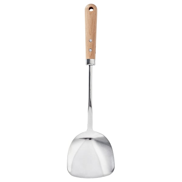 Spatule wok VARDAGEN, manche en bois, lame inox, sûr, ergonomique.