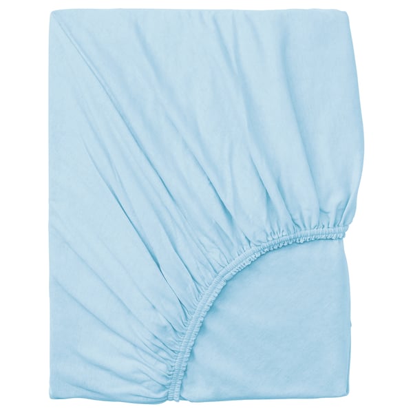 Drap-housse VÅRVIAL bleu clair, 100 % coton, rectangulaire, bords élastiques.