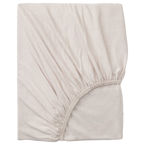 Drap-housse, VÅRVIAL, beige clair, 100 % coton, rectangulaire, bords élastiques.