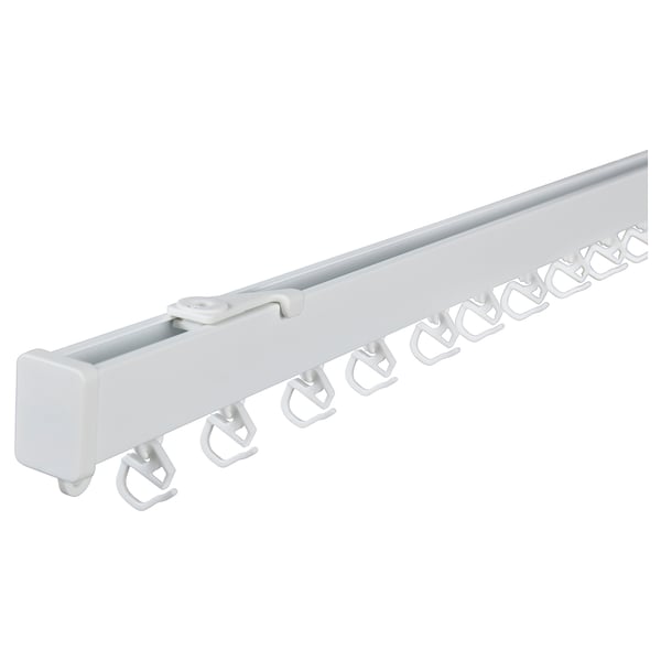 Tringle à rideaux VIDGA blanche, rail simple, aluminium, crochets, design simple.