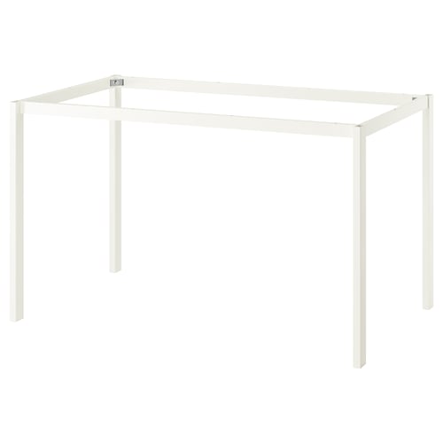 Table en métal blanc VIHALS, design minimaliste, forme rectangulaire, quatre pieds, acier thermolaqué.