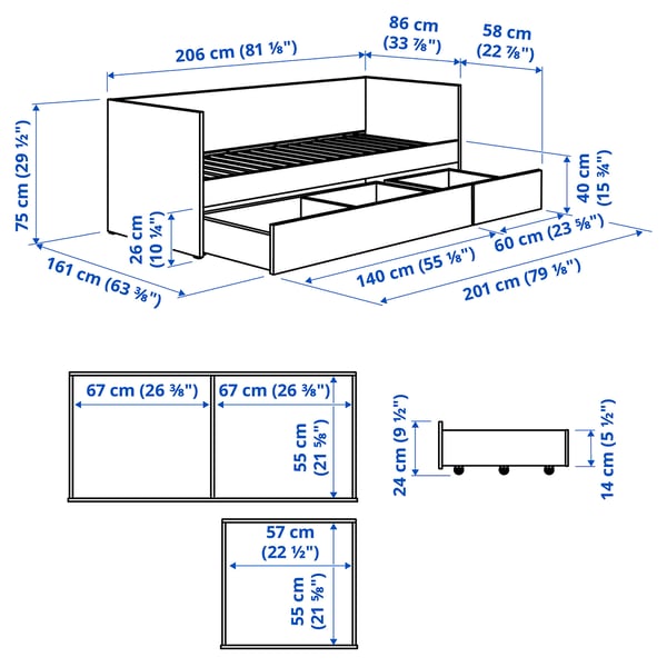 VIHALS Structure divan avec rangement, blanc, 80x200 cm