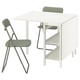 Table à manger pliable avec chaises vertes, design minimaliste. Nombre de caractères : 47