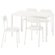 Ensemble VIHALS blanc : 2 tables carrées, 4 chaises ; Acier et plastique minimalistes et durables.