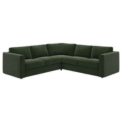 Canapé sectionnel VIMLE en forme de L vert foncé avec housse en tissu doux, amovible et lavable à la machine.
