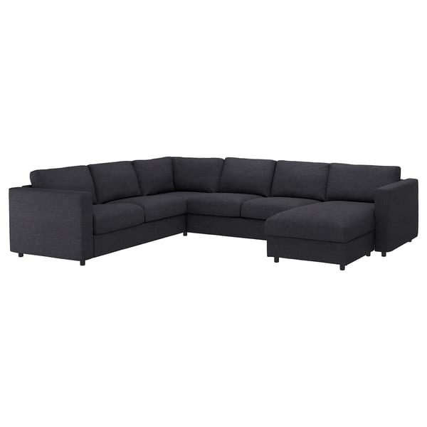 Canapé sectionnel VIMLE gris, tissu foncé, en forme de L, design moderne.