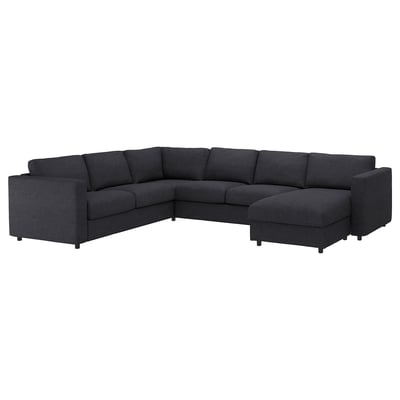 Canapé sectionnel VIMLE gris, tissu foncé, en forme de L, design moderne.