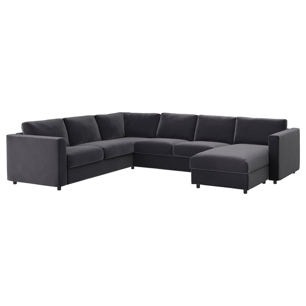 Canapé sectionnel VIMLE en forme de L gris foncé, design moderne, tissu en velours moelleux.