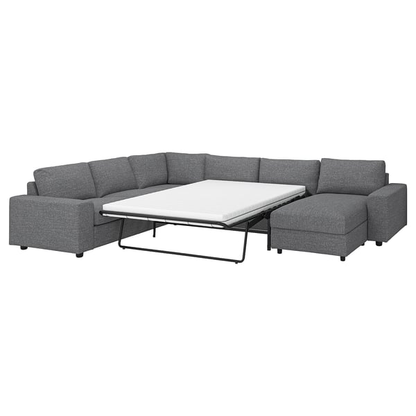 Canapé sectionnel VIMLE en gris, moderne et polyvalent, comprend un lit pliant, un tissu tissé durable.