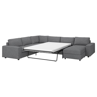 Canapé sectionnel VIMLE en gris, moderne et polyvalent, comprend un lit pliant, un tissu tissé durable.