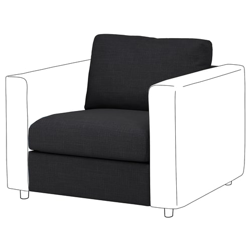 VIMLE Fauteuil en tissu noir avec pieds blancs.