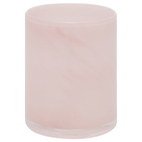 Bougeoir en verre rose, forme ronde, design givré.
