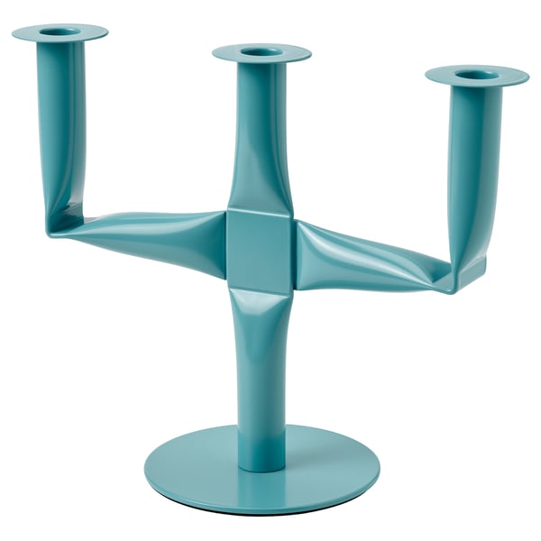 VINTERFINT Bougeoir, pour 3 bougies turquoise, 23 cm