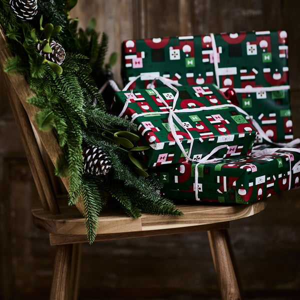 VINTERFINT Papier cadeau, motif Père Noël vert, 4x1 m