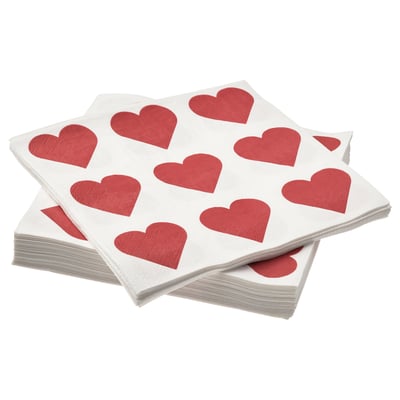 VINTERFINT Serviettes en papier, coeur blanc/rouge, 33x33 cm