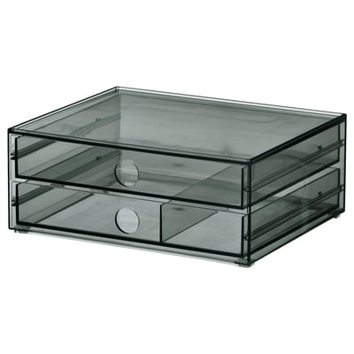 VISSLAÅN Mini-commode 2 tiroirs, gris, 23x19x9 cm